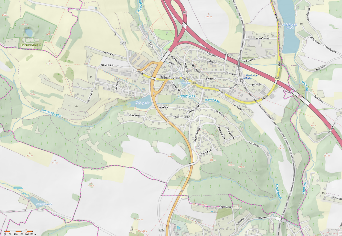 Mapa Mirošovic a okolí
